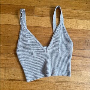 Gilly Hicks Ribbed V-Neck Cropped Tank - Light Beige